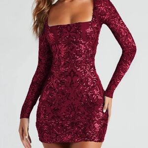 Sthcute Sequin Long Sleeve Bodycon Lace up back mini dress